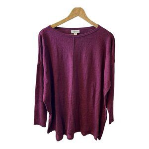Style & Co Women’s Sweater PXL Burgundy Oversized Tunic Ribbed Sleeve Fit Hi Low